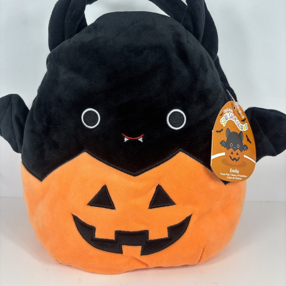 SQUISHMALLOW 12" Emily The Bat In Pumpkin Treat Pail bag tote PLUSH NEW